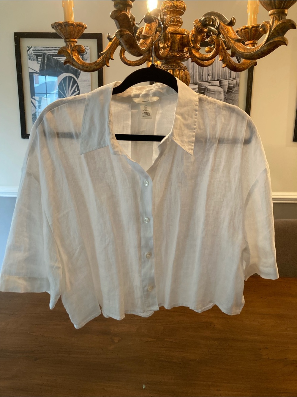 H&M White Linen Button-Down Crop Shirt